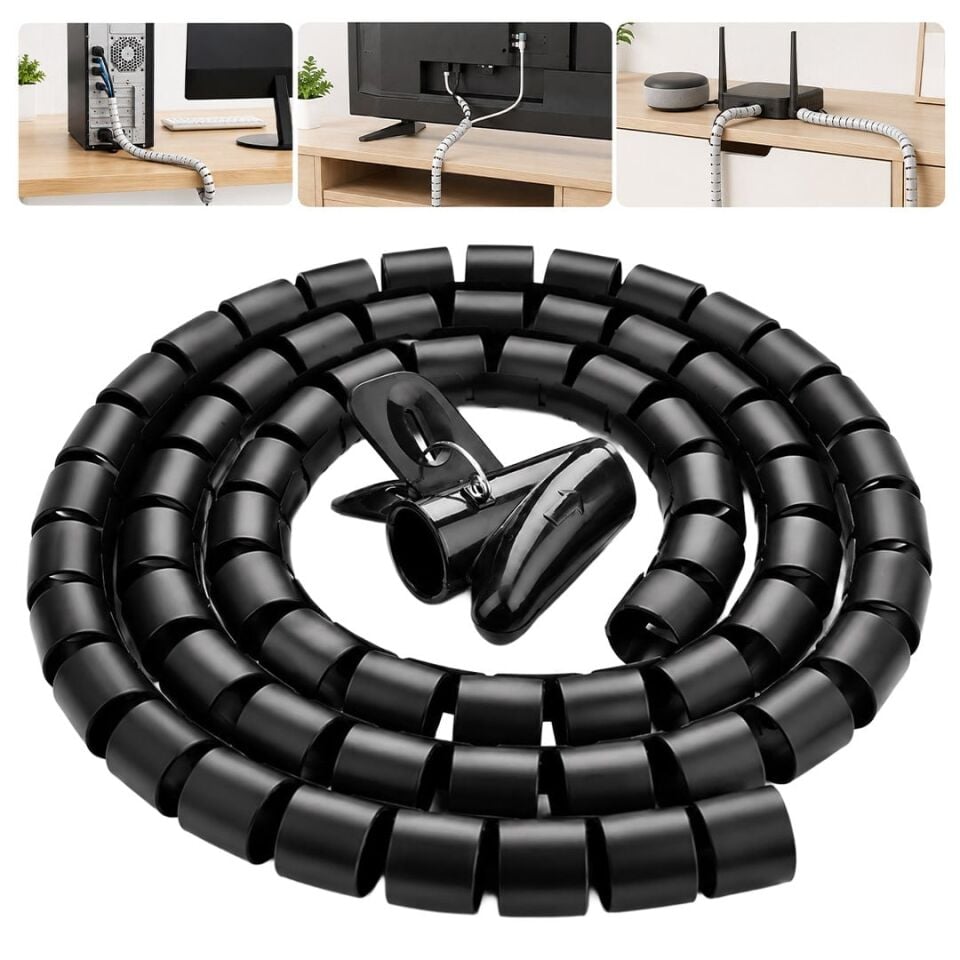 S-Link SL-195 28Mm 20 Metre Siyah Spiral Kablo Düzenleyici Toplayıcı Pratik Uygulama Aparatlı
