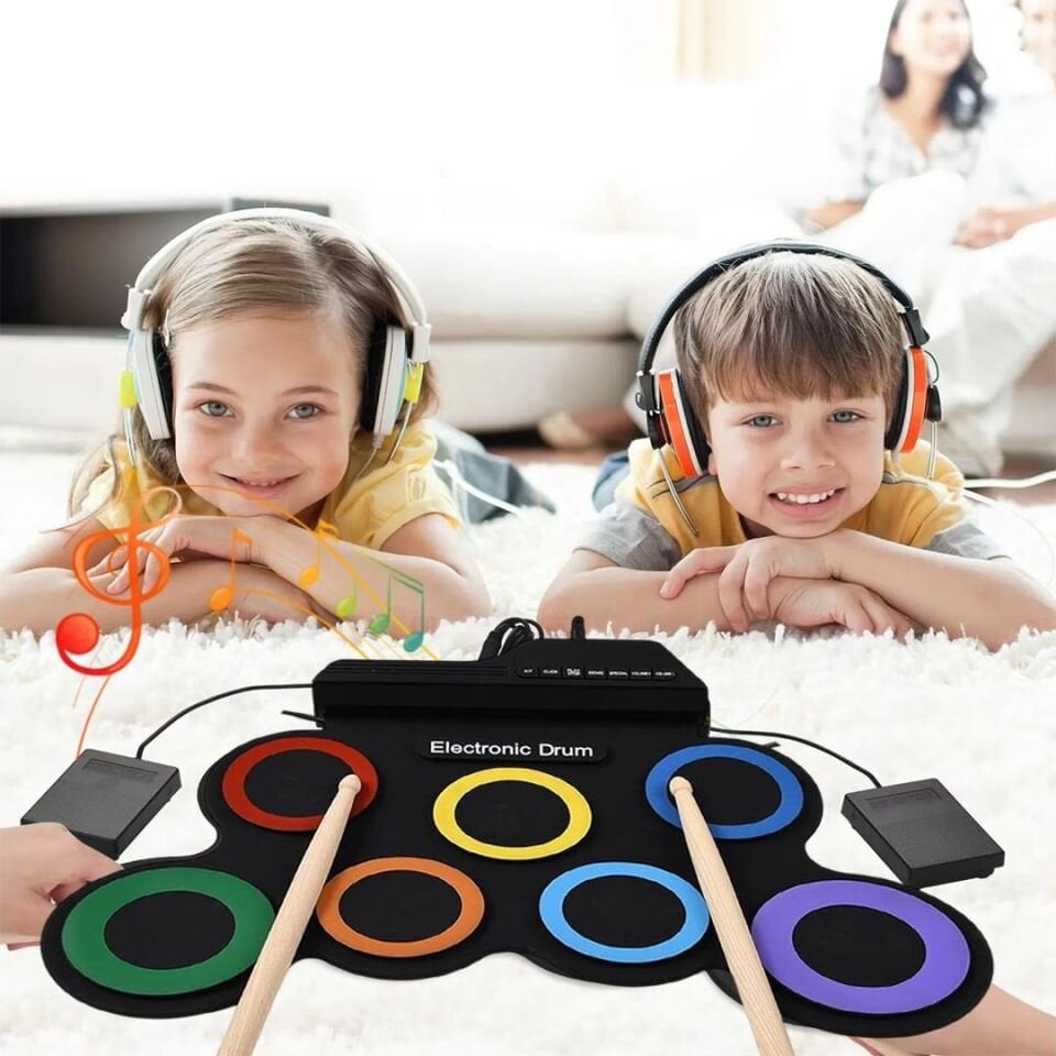 Ayt Magicvoice G3002 Elektronik Bateri Roll UP Davul Matı Kiti 7 Ped Çocuk Müzik Aleti Trampet