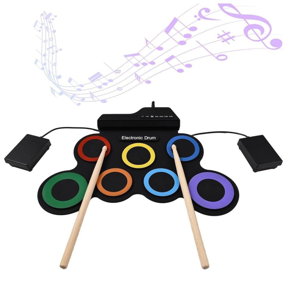 Ayt Magicvoice G3002 Elektronik Bateri Roll UP Davul Matı Kiti 7 Ped Çocuk Müzik Aleti Trampet