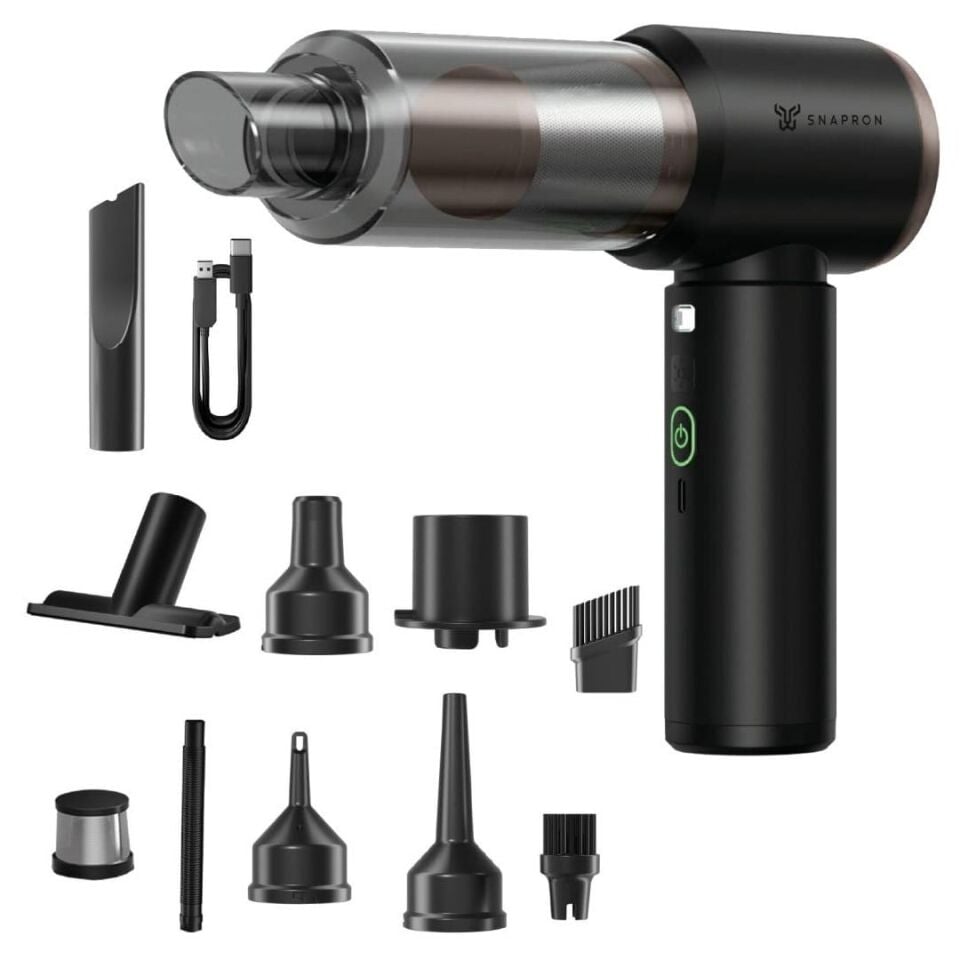 Snapron SNV-3002 80W 7.4V Şarjlı Mini Araç Ve Ev Süpürgesi + Çift Filtrasyonlu Çok Fonksiyonlu Temizlik Seti