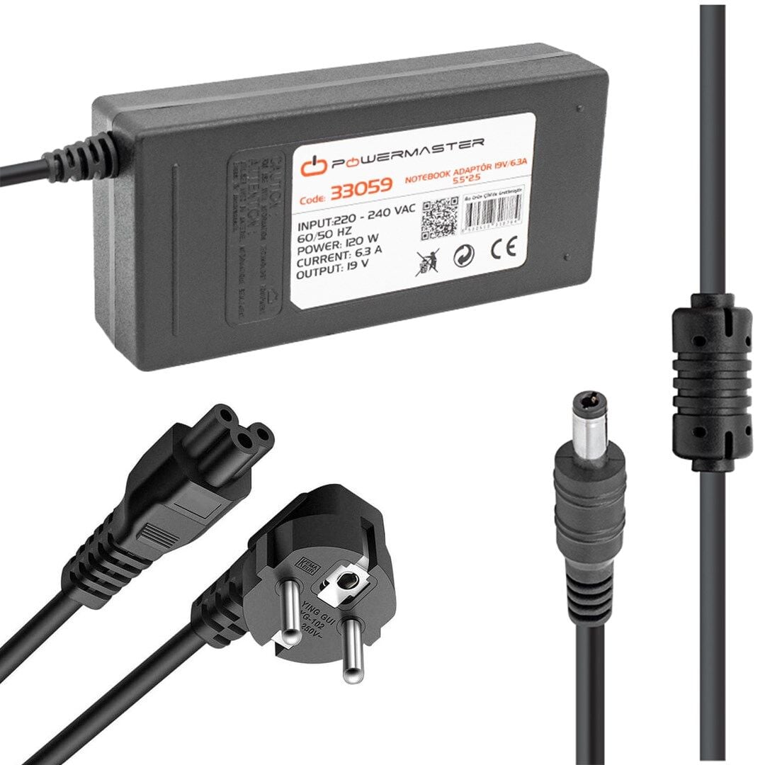 Powermaster PM-33059 19 Volt - 6.3 Amper - 120 Watt 5.5*2.5 Mm Uçlu Adaptör (Toshiba Notebook)