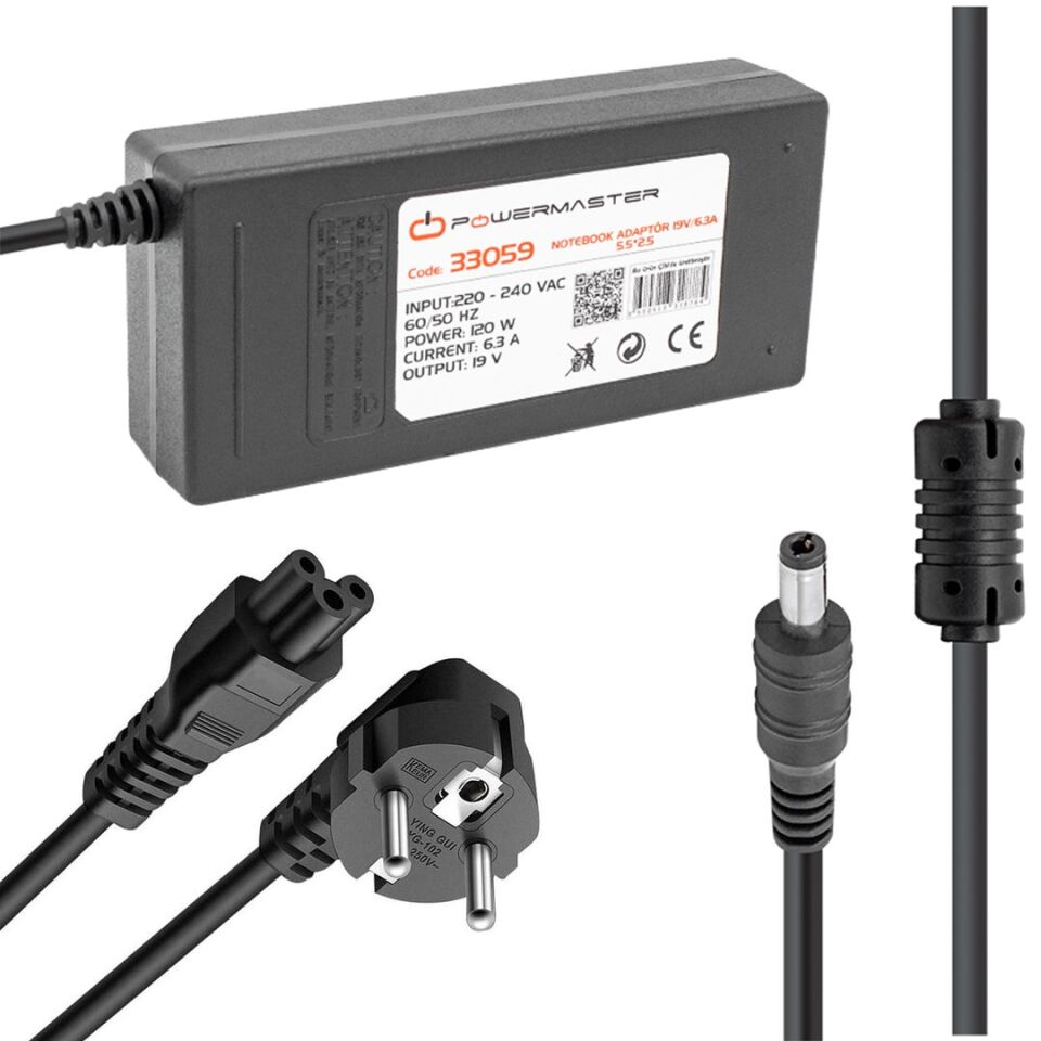 Powermaster PM-33059 19 Volt - 6.3 Amper - 120 Watt 5.5*2.5 Mm Uçlu Adaptör (Toshiba Notebook)