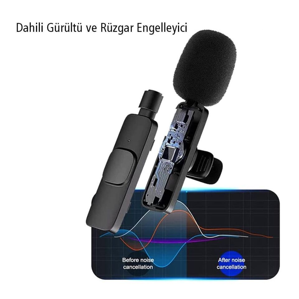 Ayt Magicvoice K8 Kablosuz Type-C Vlogger Yaka Mikrofonu Android Gopro Osmo Action İphone İpad Youtuber Yayın Mikrofonu