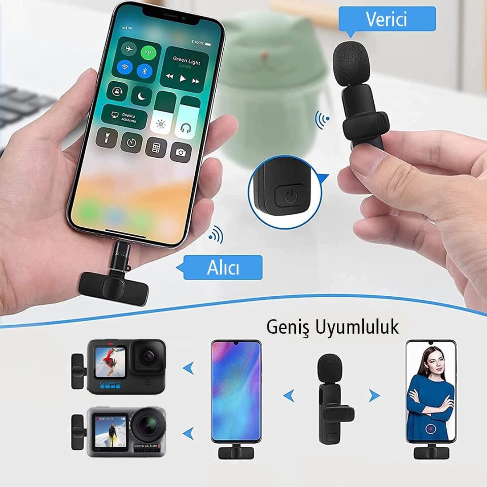 Ayt Magicvoice K8 Kablosuz Type-C Vlogger Yaka Mikrofonu Android Gopro Osmo Action İphone İpad Youtuber Yayın Mikrofonu