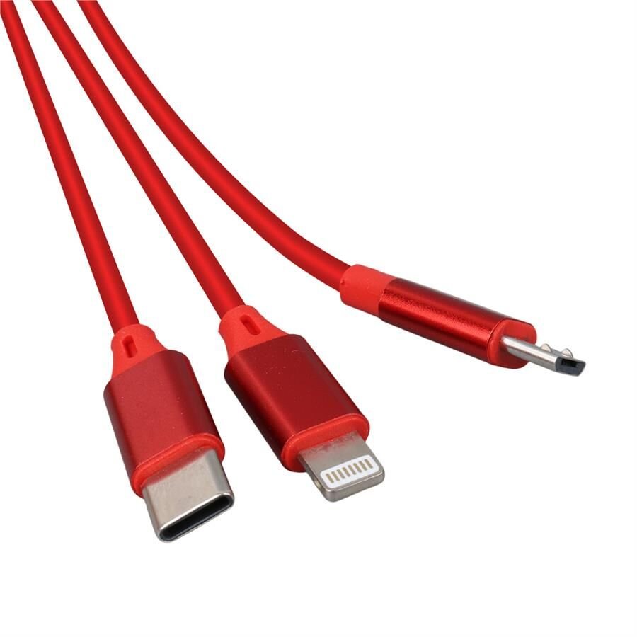 Ayt Powermaster 3 İn 1 Kırmızı Şarj Data Kablosu Makaralı Type-c Micro Lightning İphone Şarj Kablo