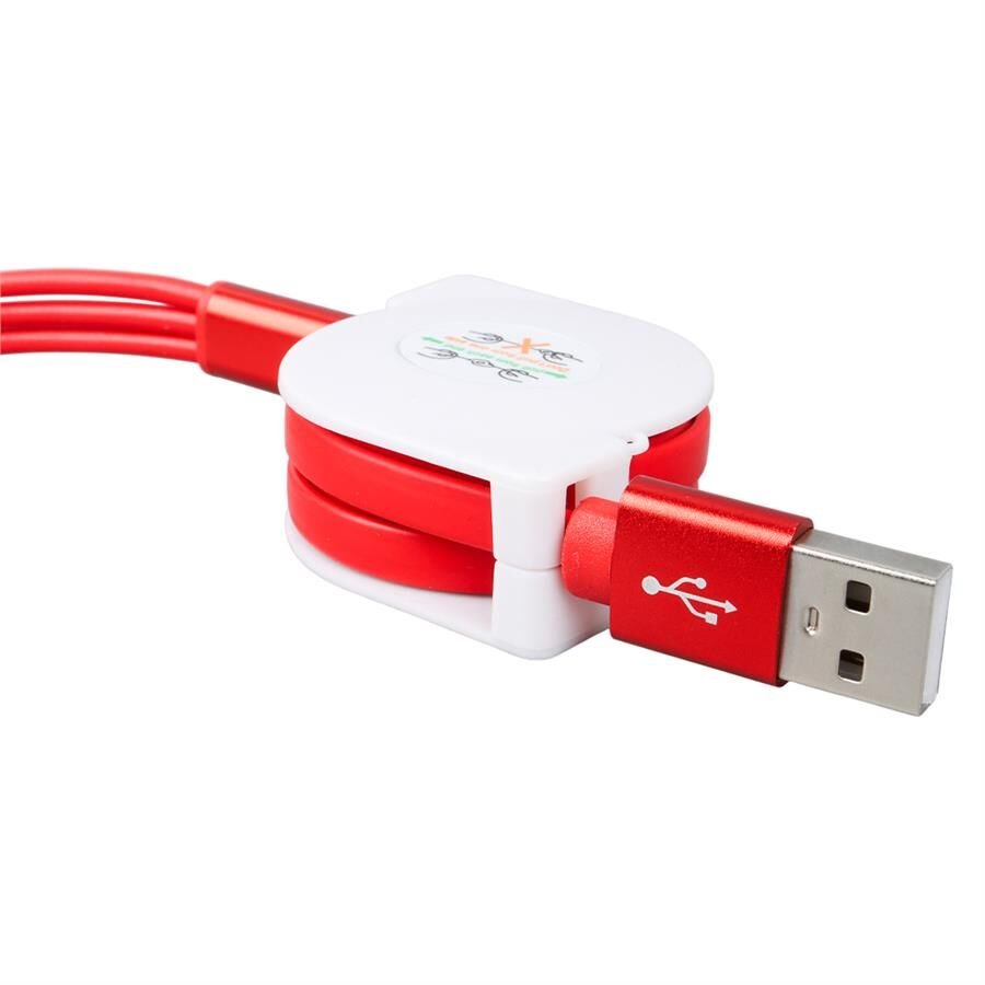 Ayt Powermaster 3 İn 1 Kırmızı Şarj Data Kablosu Makaralı Type-c Micro Lightning İphone Şarj Kablo