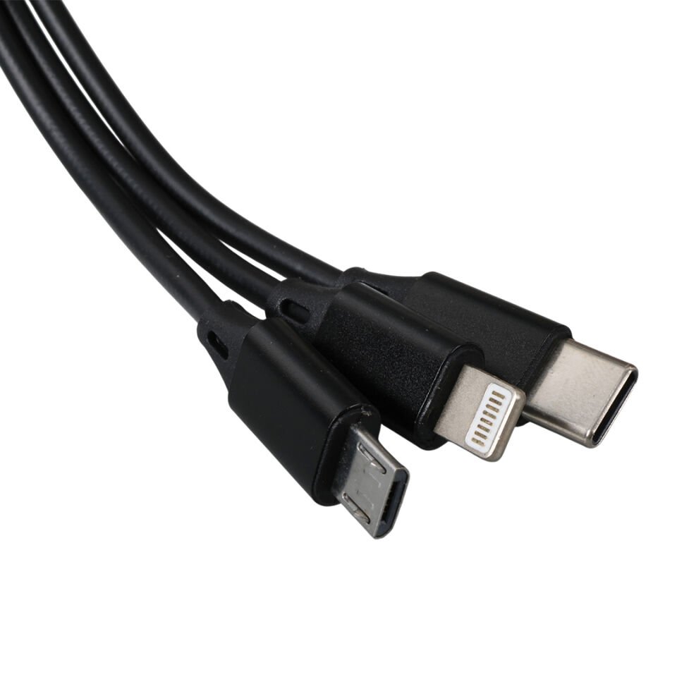 Ayt Powermaster 3 İn 1 Siyah Şarj Data Kablosu Makaralı Type-c Micro Lightning İphone Şarj Kablo