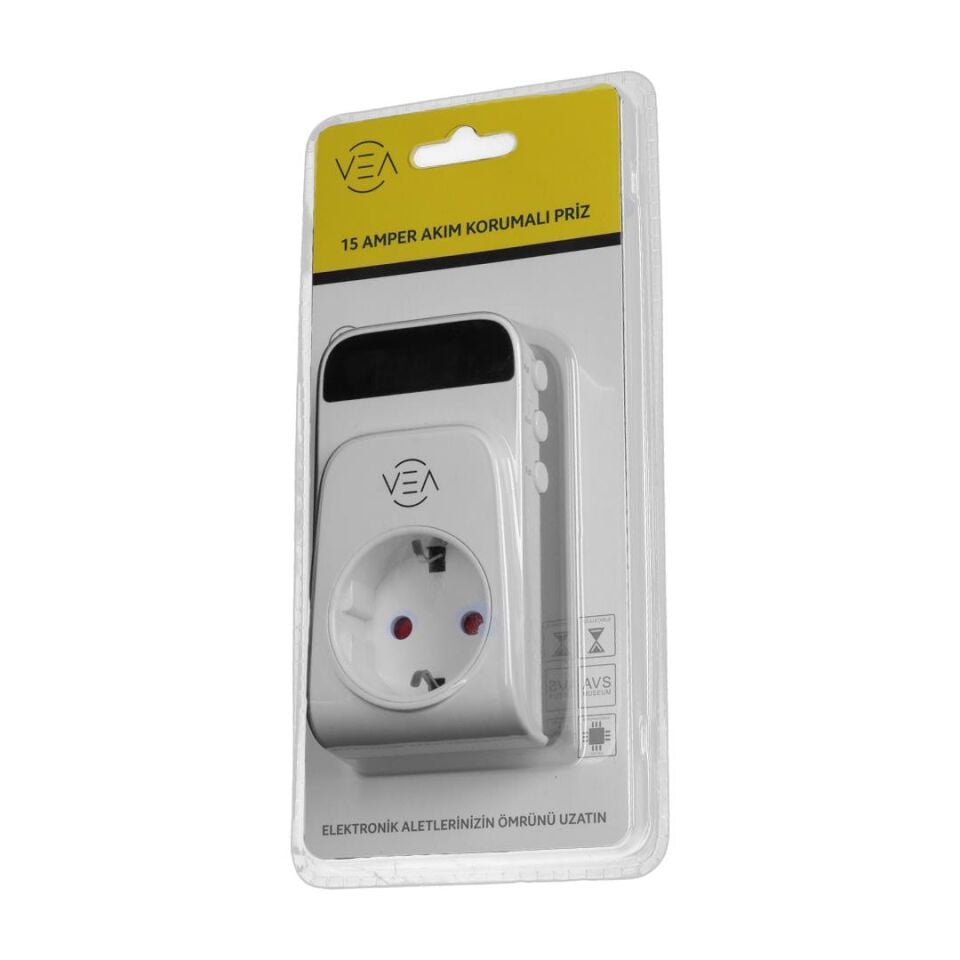 Ayt Vea VE-25530 15A 3520W Dijital Göstergeli Tekli Aşırı Yüksek Gerilim Akım Korumalı Priz