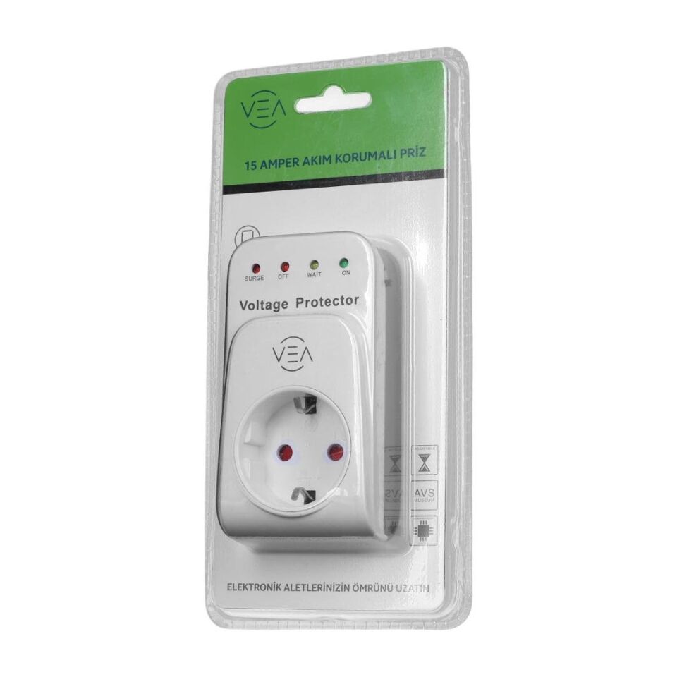 Ayt Vea VE-25531 15A 3520W Tekli Aşırı Yüksek Gerilim Akım Korumalı Priz Led Göstergeli Akım Koruyucu Priz