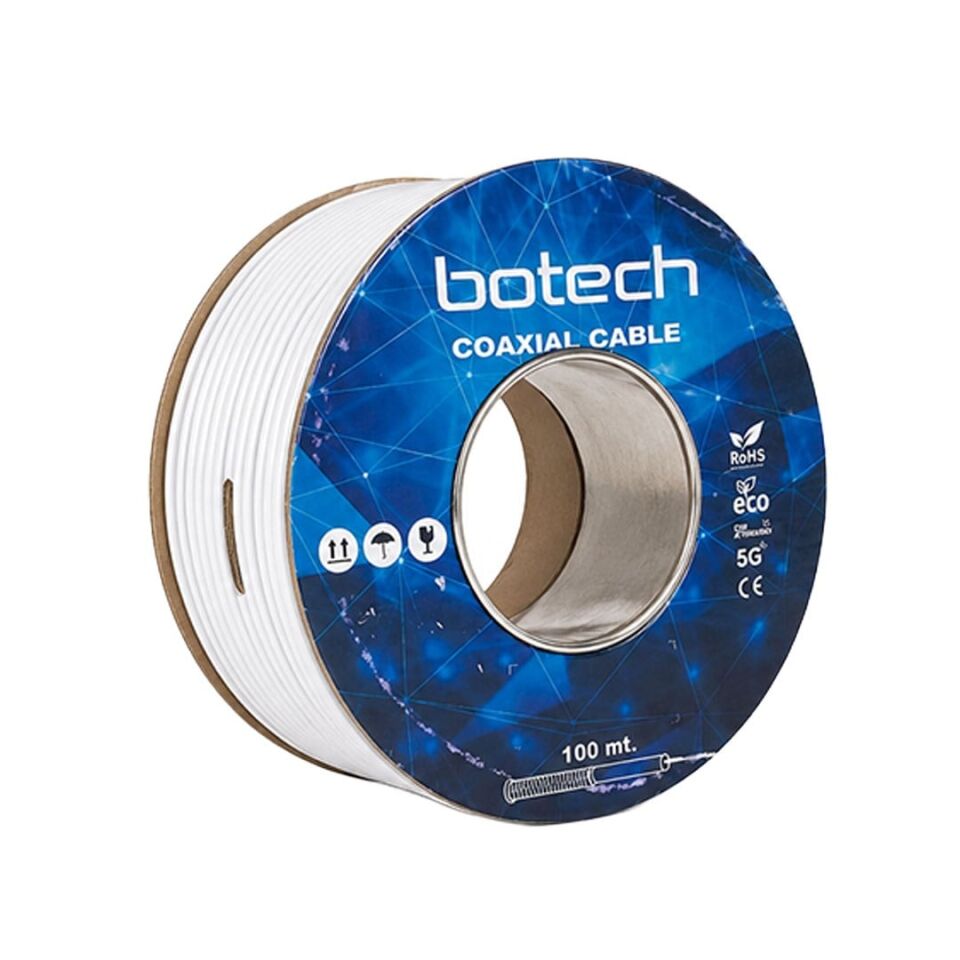 Botech RG6/U4 0.90 Mm 64X0.12 Tel CCS Makaralı Yerli Üretim Anten Kablosu 100 Metre