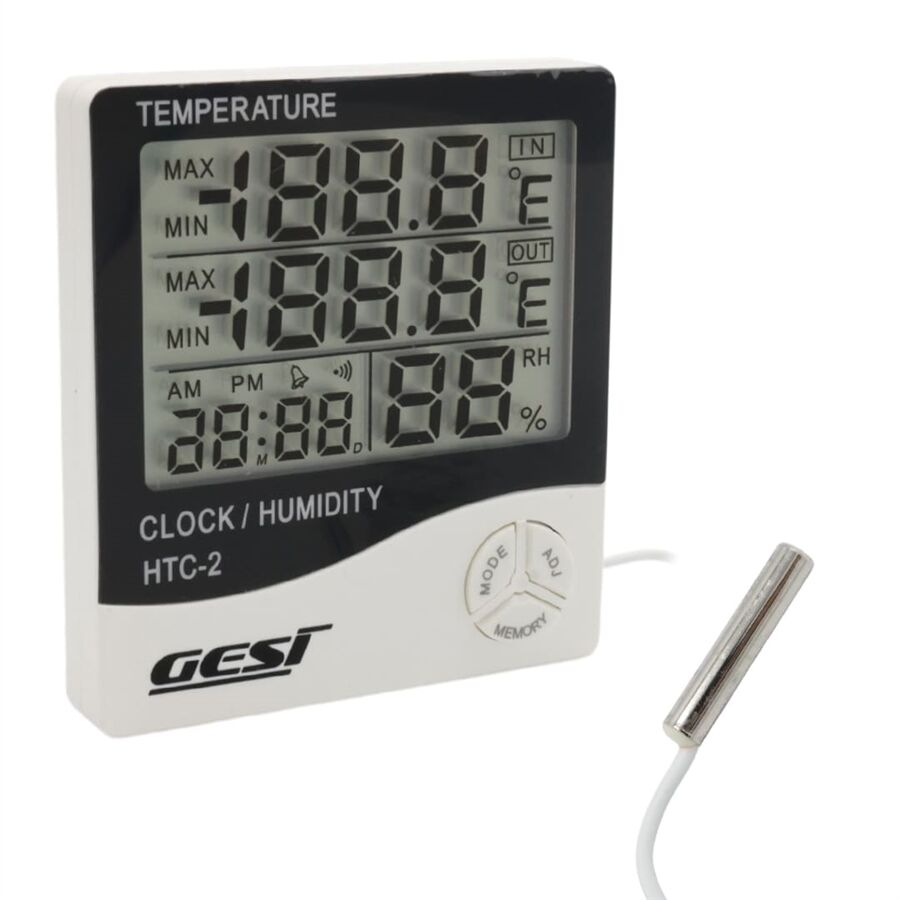 Gesi HTC-2 Dijital Ekranlı Isı Ve Nem Ölçer Saat Alarm Dış Mekan Problu Termometre