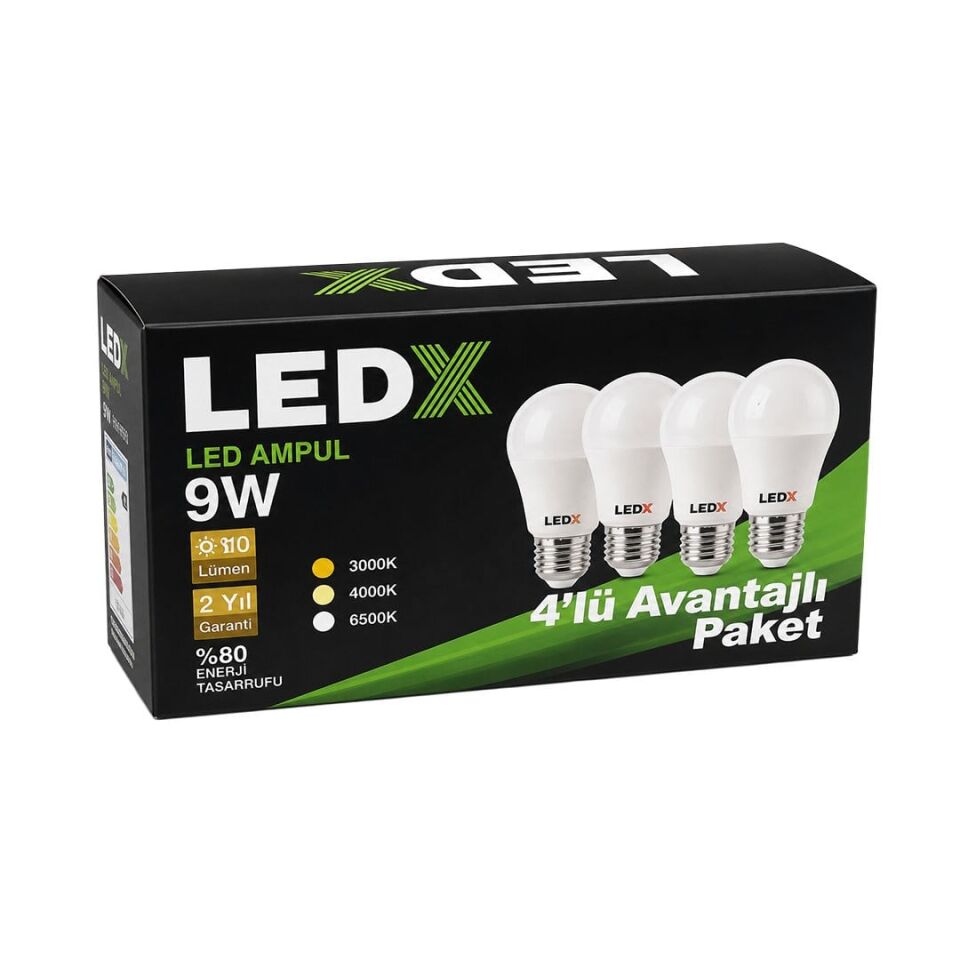 Ledx AL-LL9-4 9 Watt 6500K Beyaz E27 Duy 4'Lü Avantajlı Paket Ampul