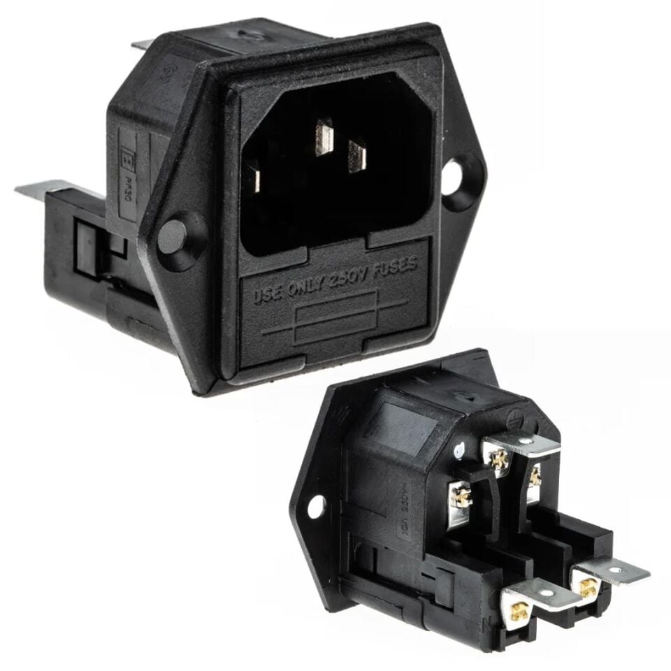 Powermaster Power Şase Çift Fuselli C14 3 Pinli Elektirik Kablosu Enerji Kablosu Soketi Bilgisayar Kasası İçin