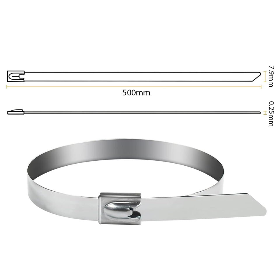 Ayt Powermaster 304 Paslanmaz Çelik Kablo Bağı 7.9x500 Mm 100 Lük Paket Klip Klemens Çırt
