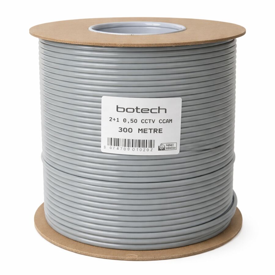 Botech 300 Metre 2+1 0.50Mm CCA Koaksiyel CCTV Kamera Kablosu