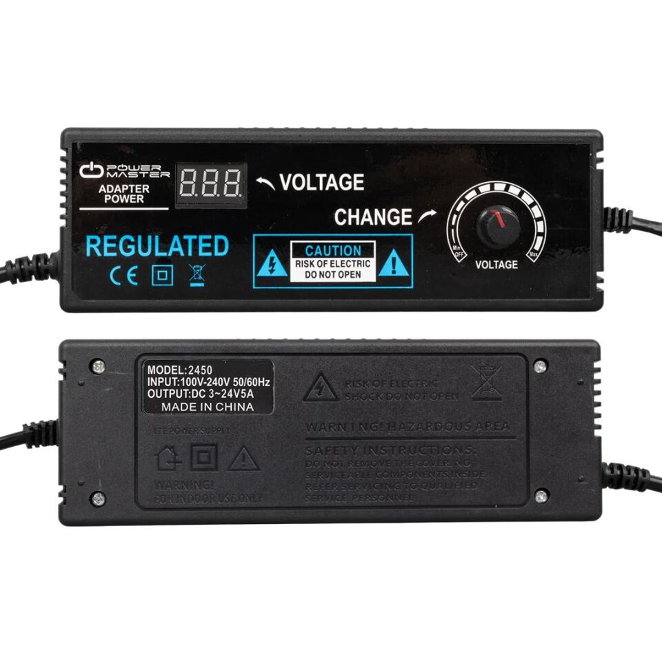 Powermaster Pm-22381 3 Volt 24 Volt 5 Amper Ayarlanabilir Kademeli Adaptör 5.5 2.5 Uçlu