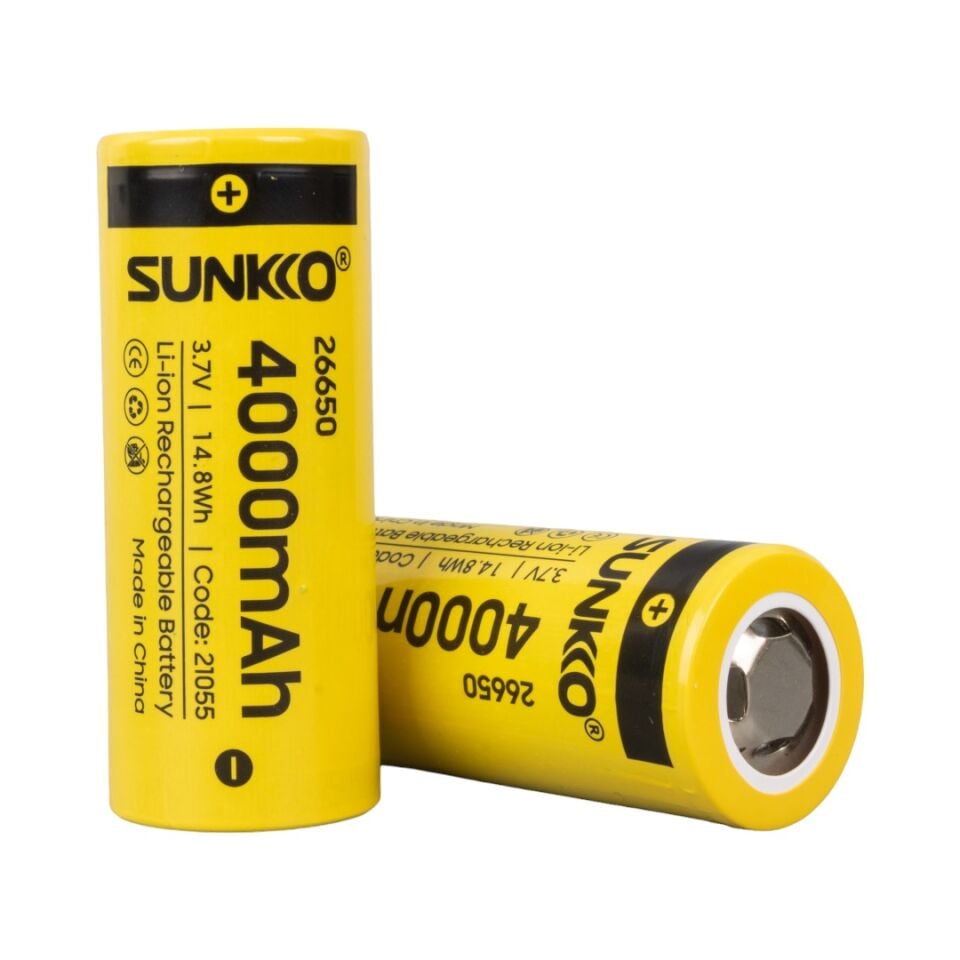 Ayt Sunkko 3.7 Volt 4000 Mah 26650 Şarj Edilebilir Pil 2 Adet Lityum İon Şarjlı Pil 26x65mm
