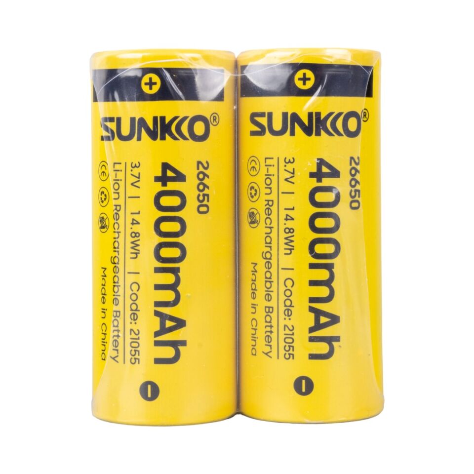 Ayt Sunkko 3.7 Volt 4000 Mah 26650 Şarj Edilebilir Pil 2 Adet Lityum İon Şarjlı Pil 26x65mm