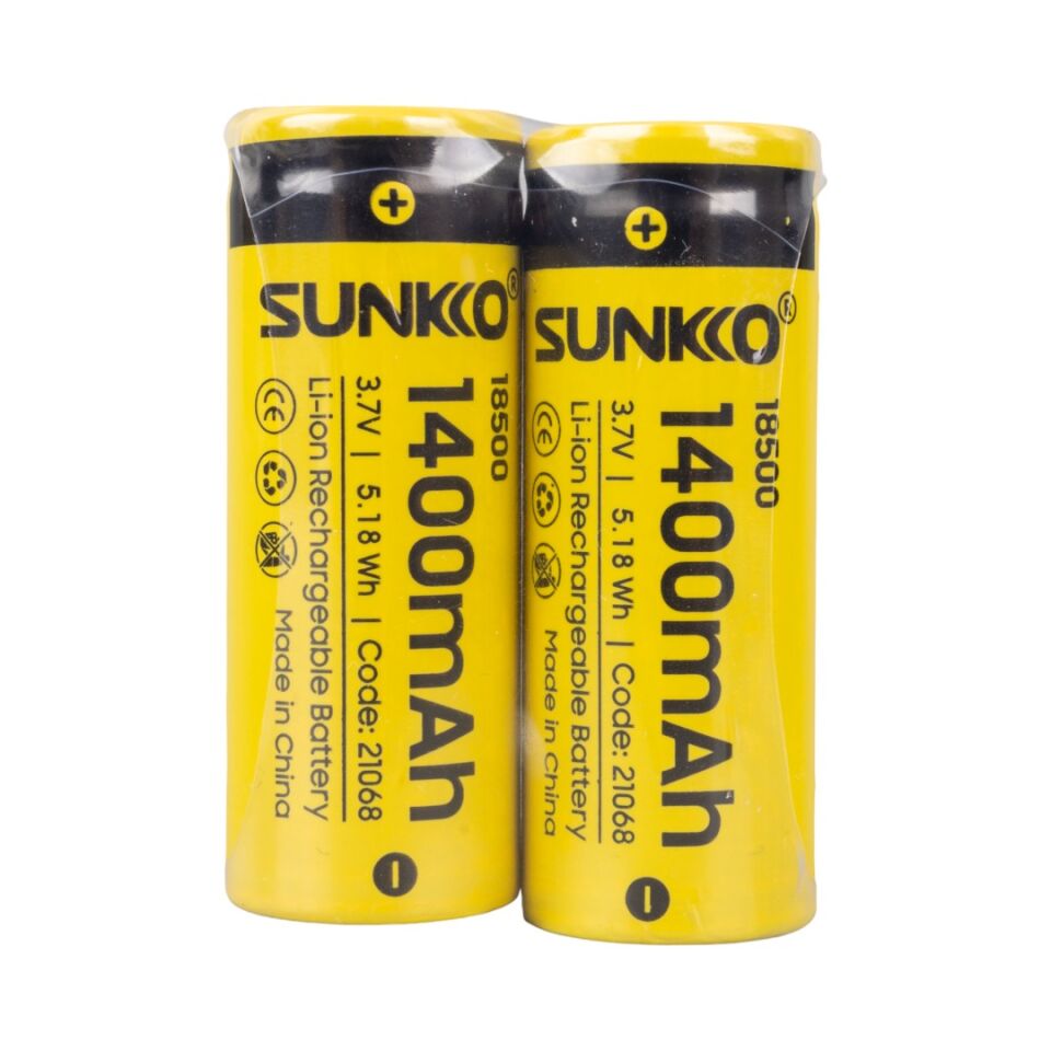 Sunkko 3.7 Volt 1400 Mah 18500 Şarj Edilebilir Pil 2 Adet Lityum İon Şarjlı Pil 18x65mm