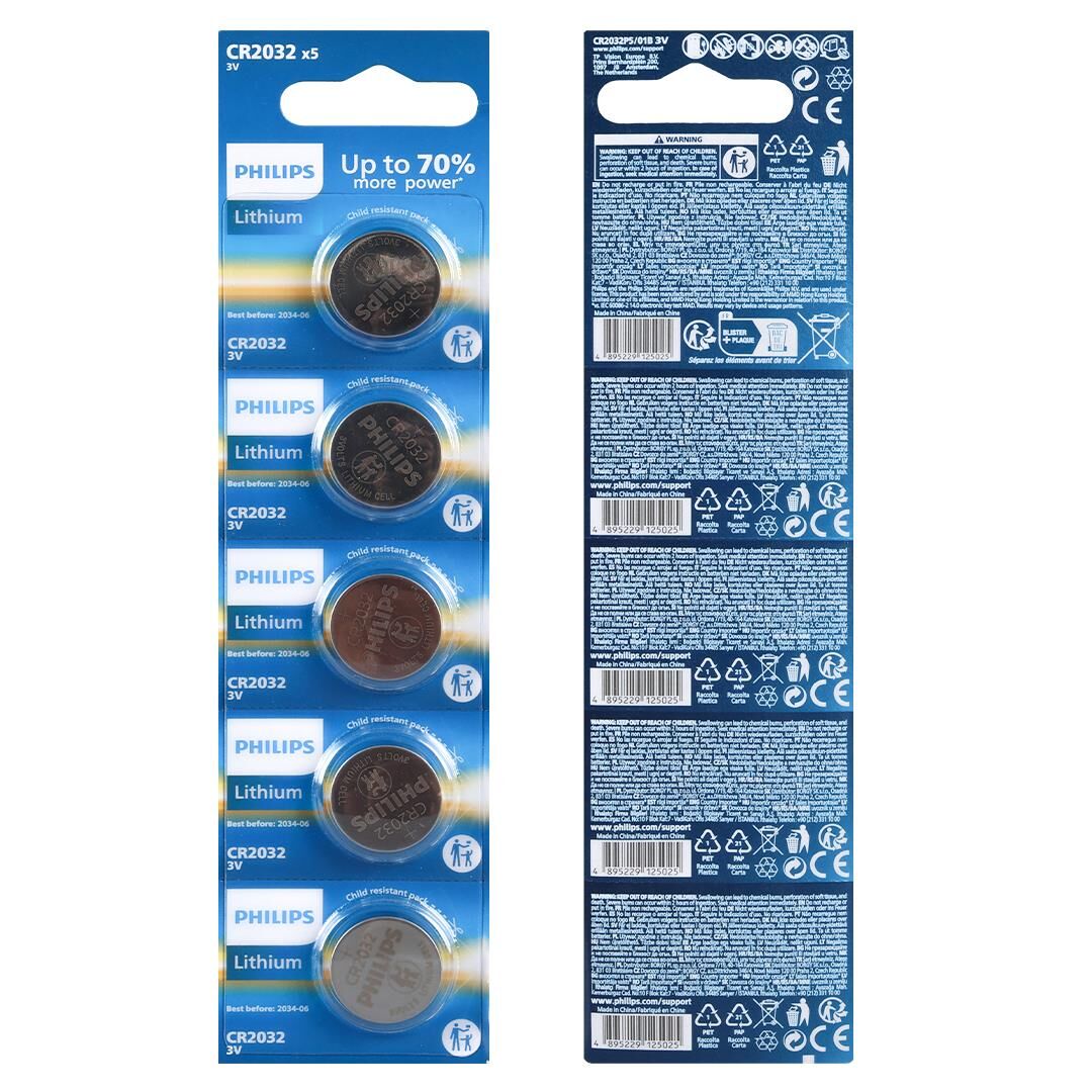 Ayt Philips CR2032 3V Lityum Mini Düğme Para Pil Blister 5 Li Paket Baskül Oto Kumanda Pili