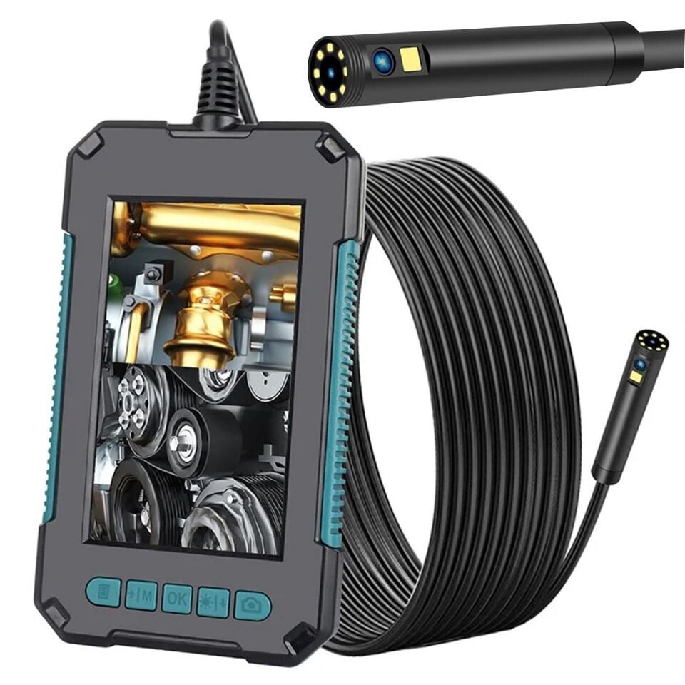 Powermaster 10 Metre 8 MM Kablolu HD 1080P Endeskop Yılan Kamera Çift Kameralı Hareketli Kendinden Ekranlı Endoskopik