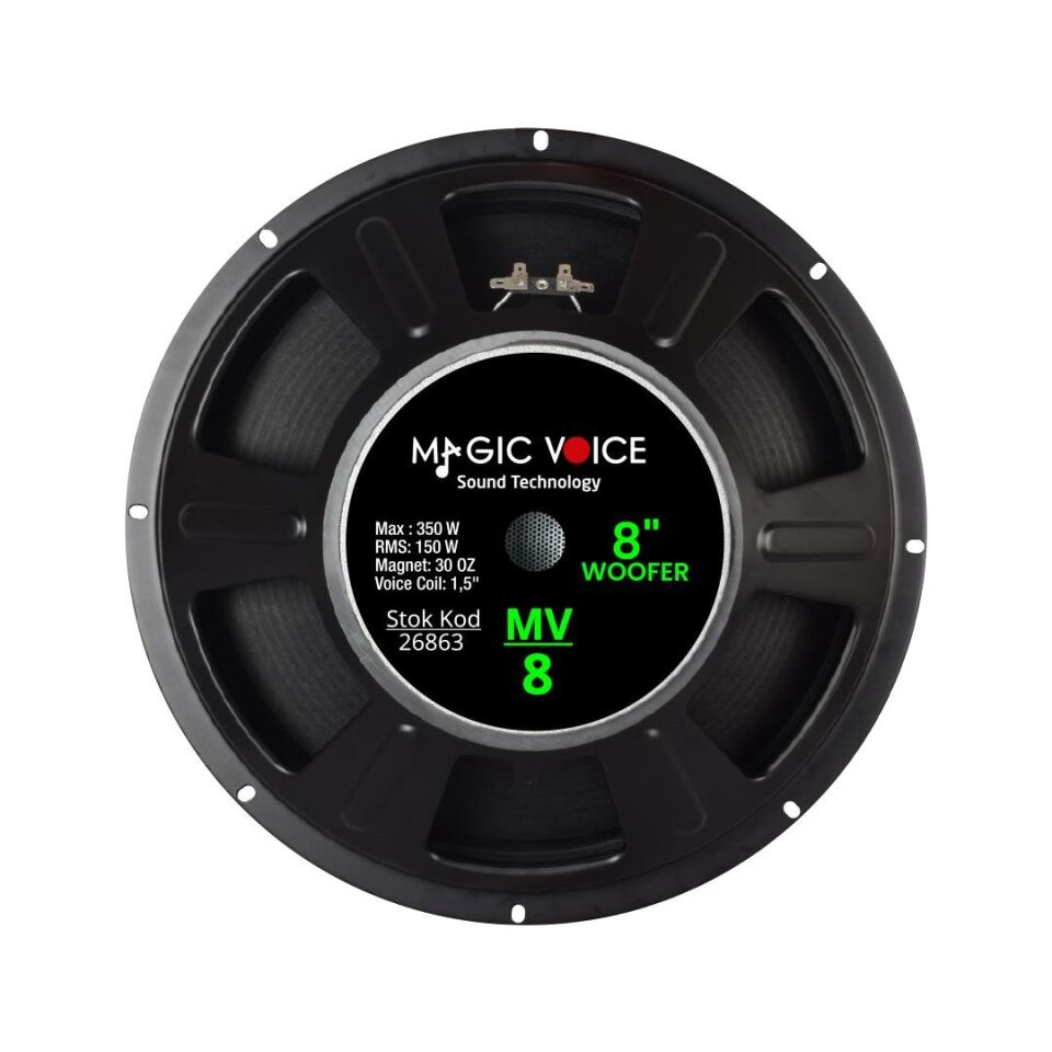 Magicvoice MV-8 Maks. 350 Watt / Rms 150 Watt 8” Siyah 20 Cm Woofer Yedek Hoparlör