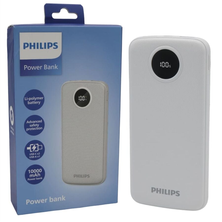 Philips DLP7712CB 10.000Mah PD Hızlı Şarj Dijital Ekranlı Beyaz Powerbank