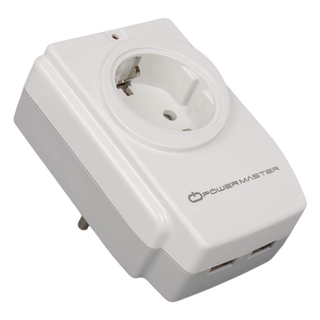 Powermaster PM-18721 16 Amper - 3680 Watt Tekli Çocuk Korumalı 2 USB'lı 1400 Joule Akım Korumalı Priz