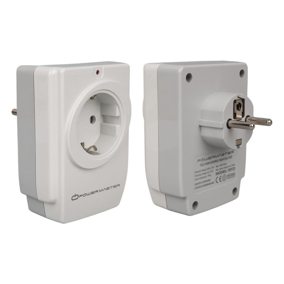Powermaster PM-18721 16 Amper - 3680 Watt Tekli Çocuk Korumalı 2 USB'lı 1400 Joule Akım Korumalı Priz