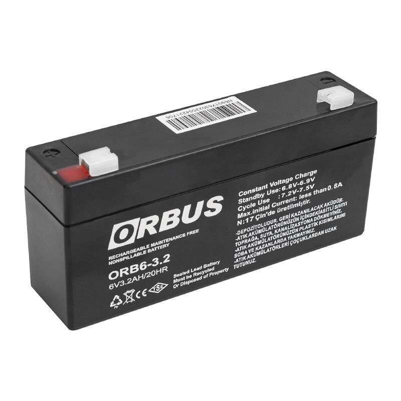 Ayt Orbus 6 Volt 3.2 Amper Kuru Tip Akü ORB6-3.2 Yeni Tarihli Taze Akü