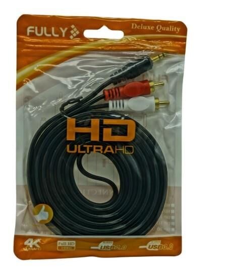 Fully G-530AG 3 Metre Gold Uçlu 2 RCA - 3.5Mm Stereo Ses Kablosu