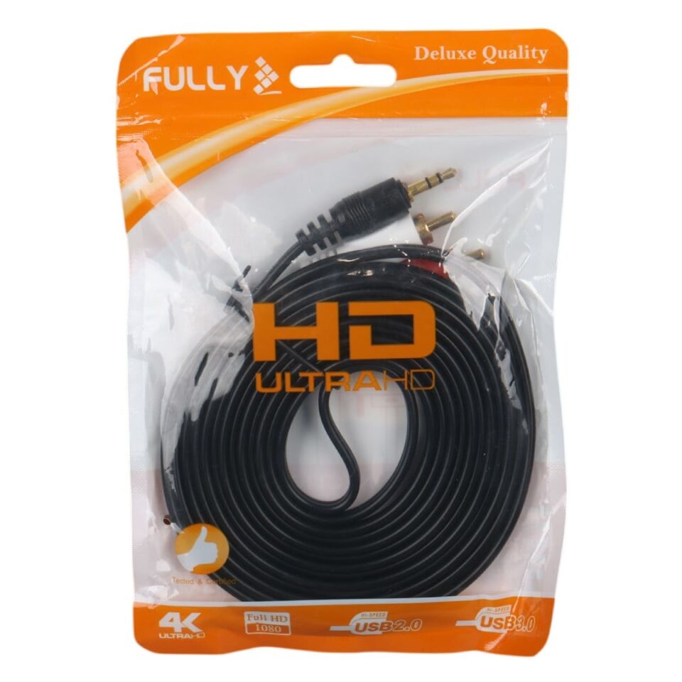 Fully G-530AG 3 Metre Gold Uçlu 2 RCA - 3.5Mm Stereo Ses Kablosu
