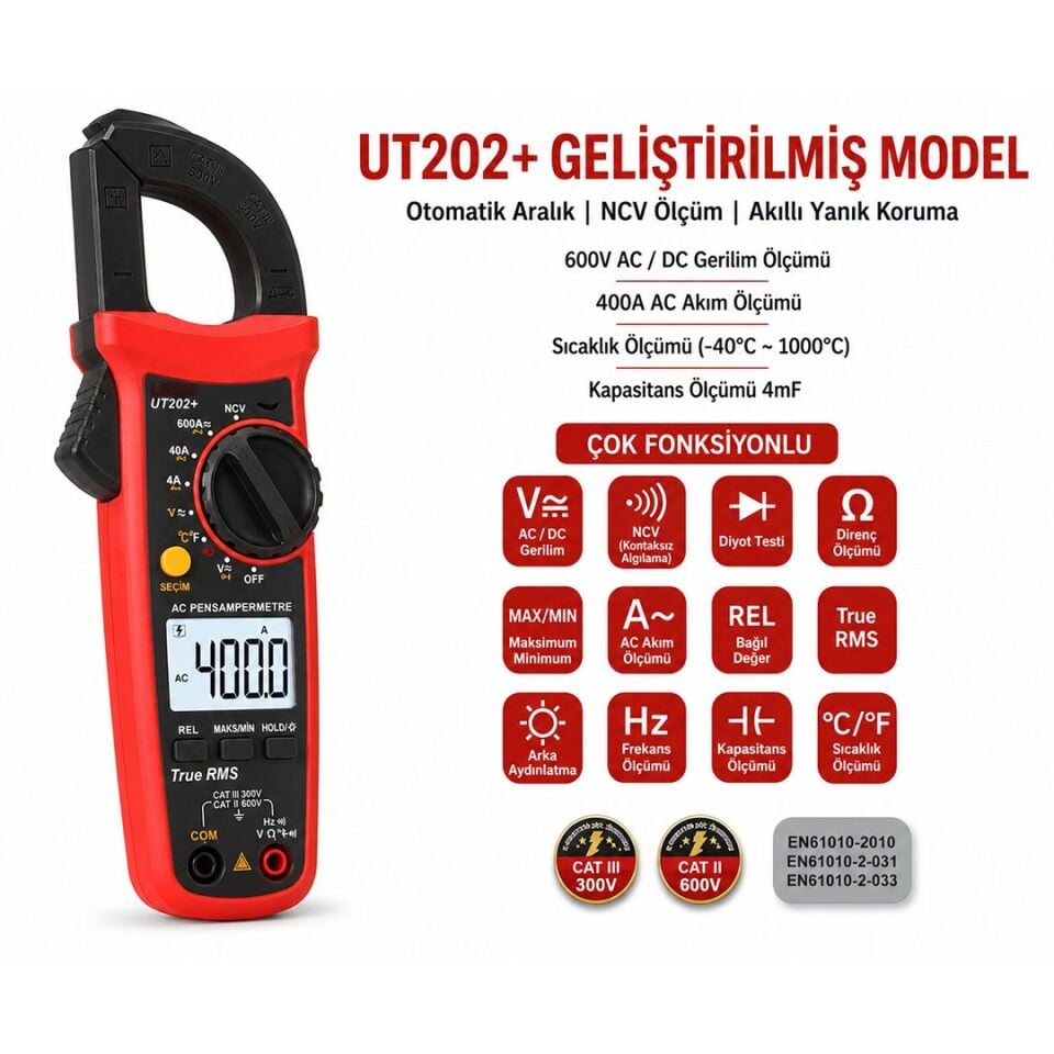 Powermaster UT 202 Pensampermetre Ölçüm Cihazı Dc Ac Voltaj Akım Direnç Ölçer
