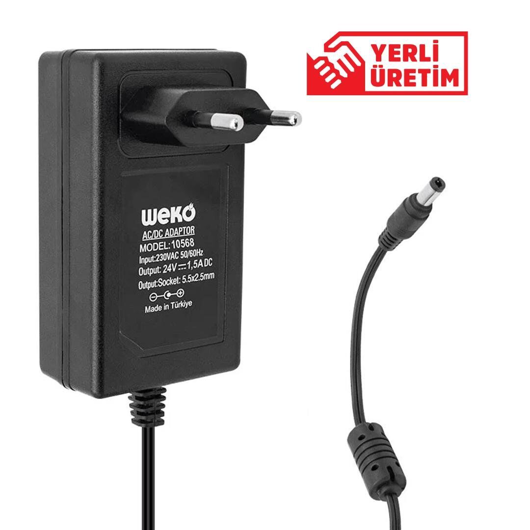 Ayt Weko 24 Volt 1.5 Amper 36 Watt Plastik Kasa Priz Tipi Adaptör 5.5x2.5 Uçlu