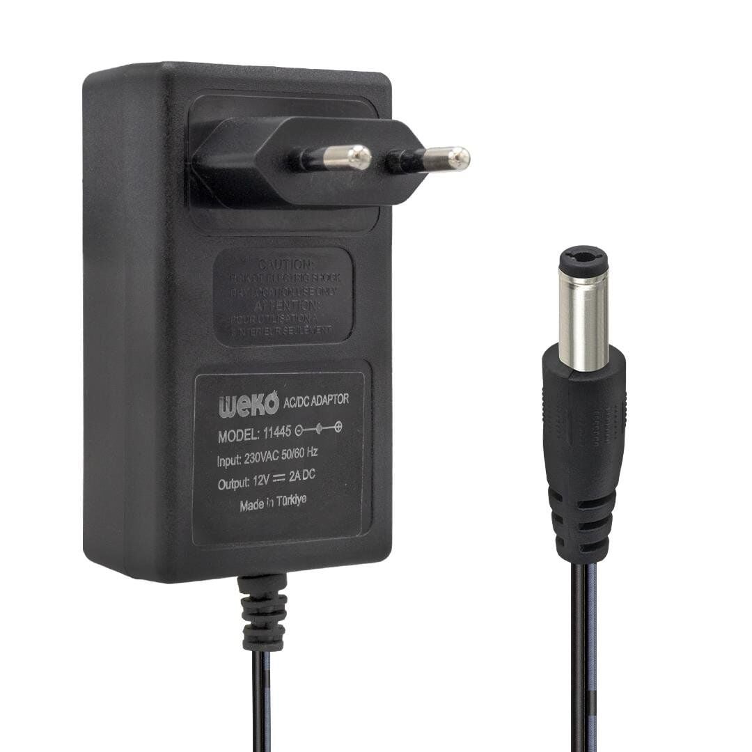 Weko 12 Volt 2 Amper 24 Watt Plastik Kasa Priz Tipi Adaptör (5.5X2.5 Uçlu)