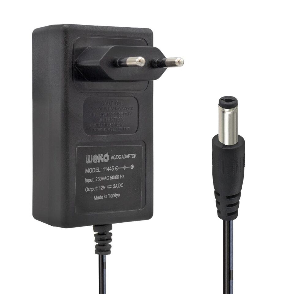 Weko 12 Volt 2 Amper 24 Watt Plastik Kasa Priz Tipi Adaptör (5.5X2.5 Uçlu)