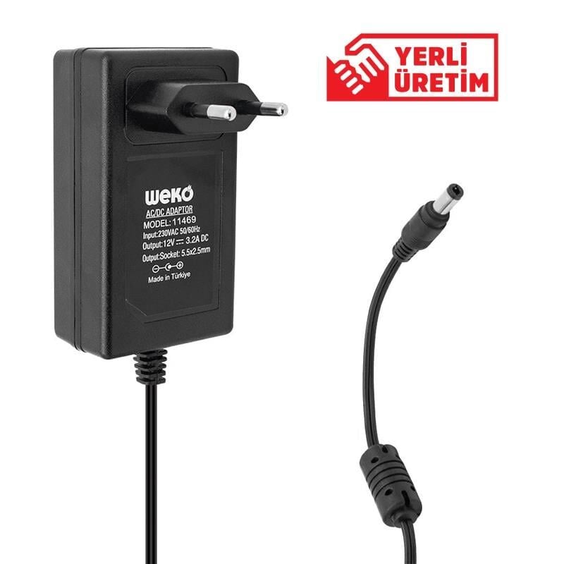 Ayt Weko 12 Volt 3.2 Amper 38 Watt Plastik Kasa Priz Tipi Adaptör 5.5x2.5 Uçlu