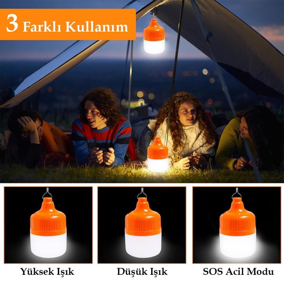 Ayt Ledx LN-OR100G 100 Watt Type-c Şarjlı Taşınabilir Asma Kancalı Kamp Çadır Lambası Led Aydınlatma 1200mAh 3 Modlu
