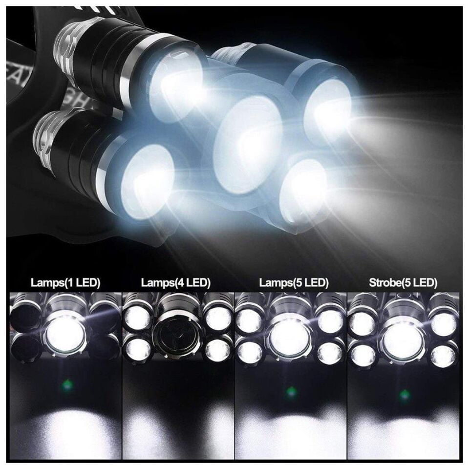 Powermaster MX-501 5 Power Ledli Su Geçirmez 18650 Şarj Edilebilir Kafa Feneri