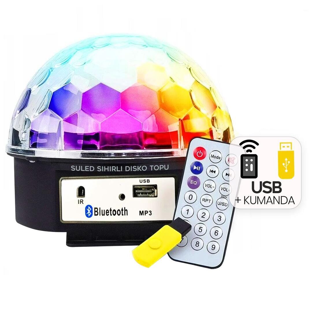 Ayt Ledx GM-0803B Sihirli Led Dönen Disko Topu Hoparlör Kablosuz USB Mp3 Bluetooth Kumandalı 360 Derece Gece Lambası
