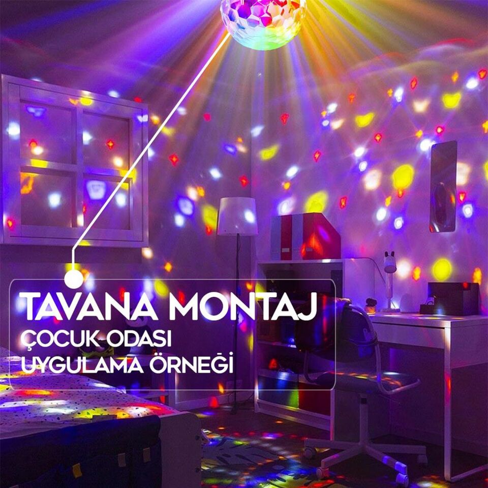 Ayt Ledx GM-0803B Sihirli Led Dönen Disko Topu Hoparlör Kablosuz USB Mp3 Bluetooth Kumandalı 360 Derece Gece Lambası