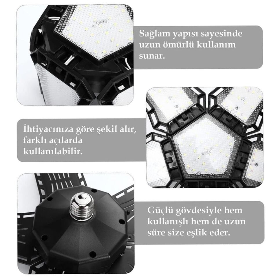Ayt Ledx Ayarlanabilir Açılı 5 Kanatlı 148 Smd Ledli Galaxy Projektör Işığı 60W 6600 Lumen E27 Duy Ampul 32Cm Çap