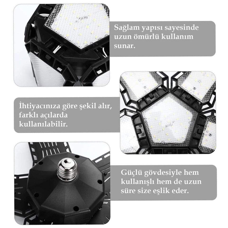 Ayt Ledx Ayarlanabilir Açılı 5 Kanatlı 148 Smd Ledli Galaxy Projektör Işığı 60W 6600 Lumen E27 Duy Ampul 32Cm Çap