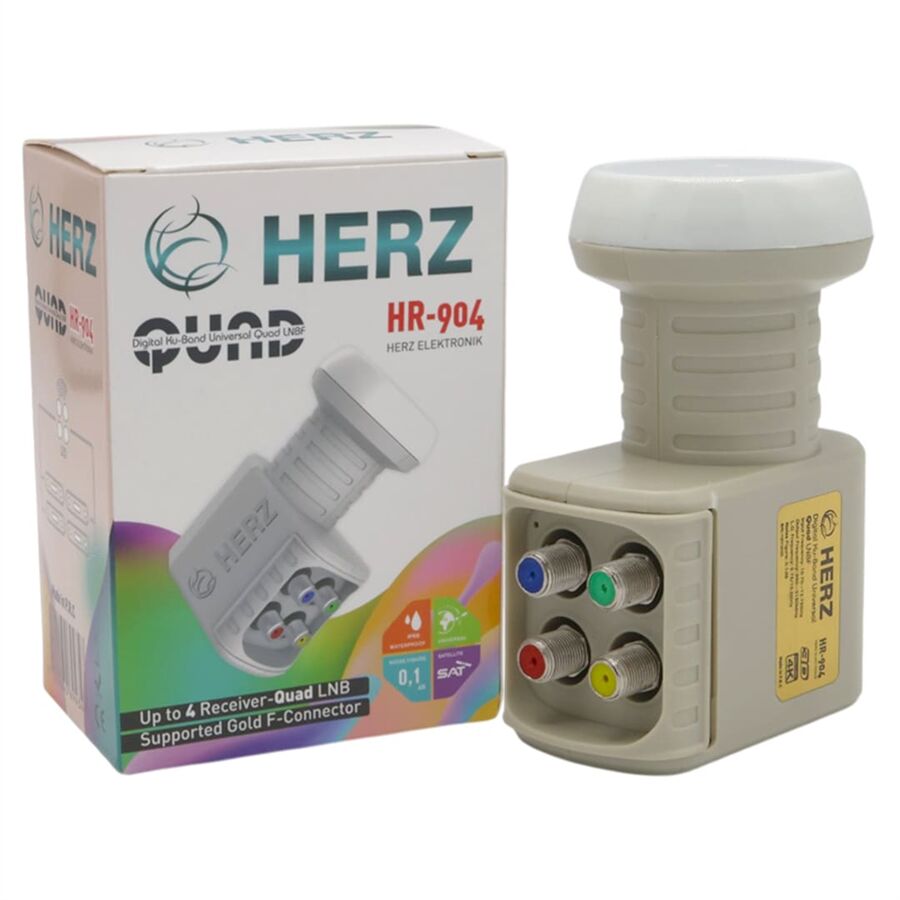 Herz HR-904 Digital Ku-Band Quad 4'Lü LNB Universal - Altın Uçlu 0.1Db Sharp Chip