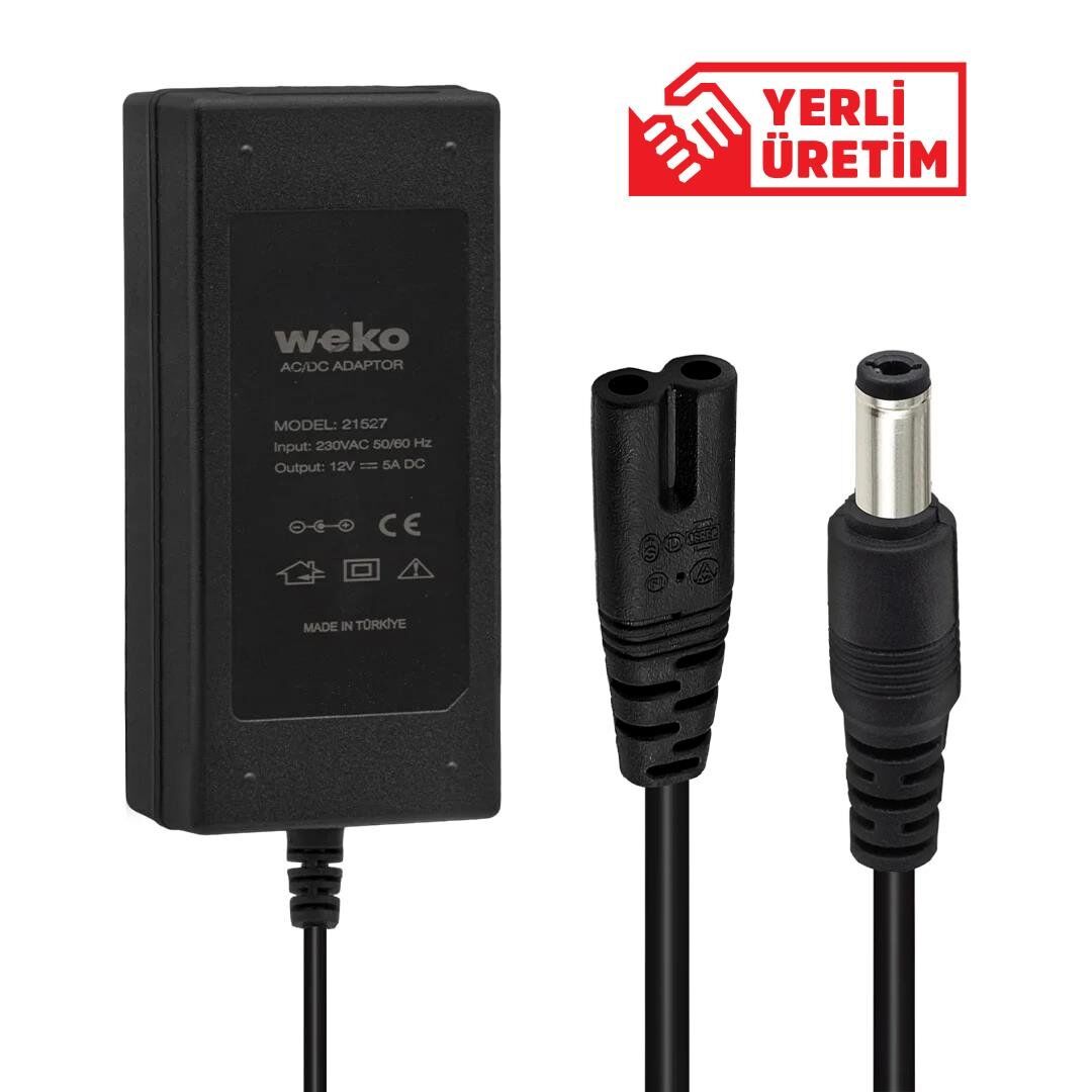 Ayt Weko 12 Volt 5 Amper 5.5 2.5 Uçlu Yerli Üretim Plastik Kasa Masaüstü Adaptör