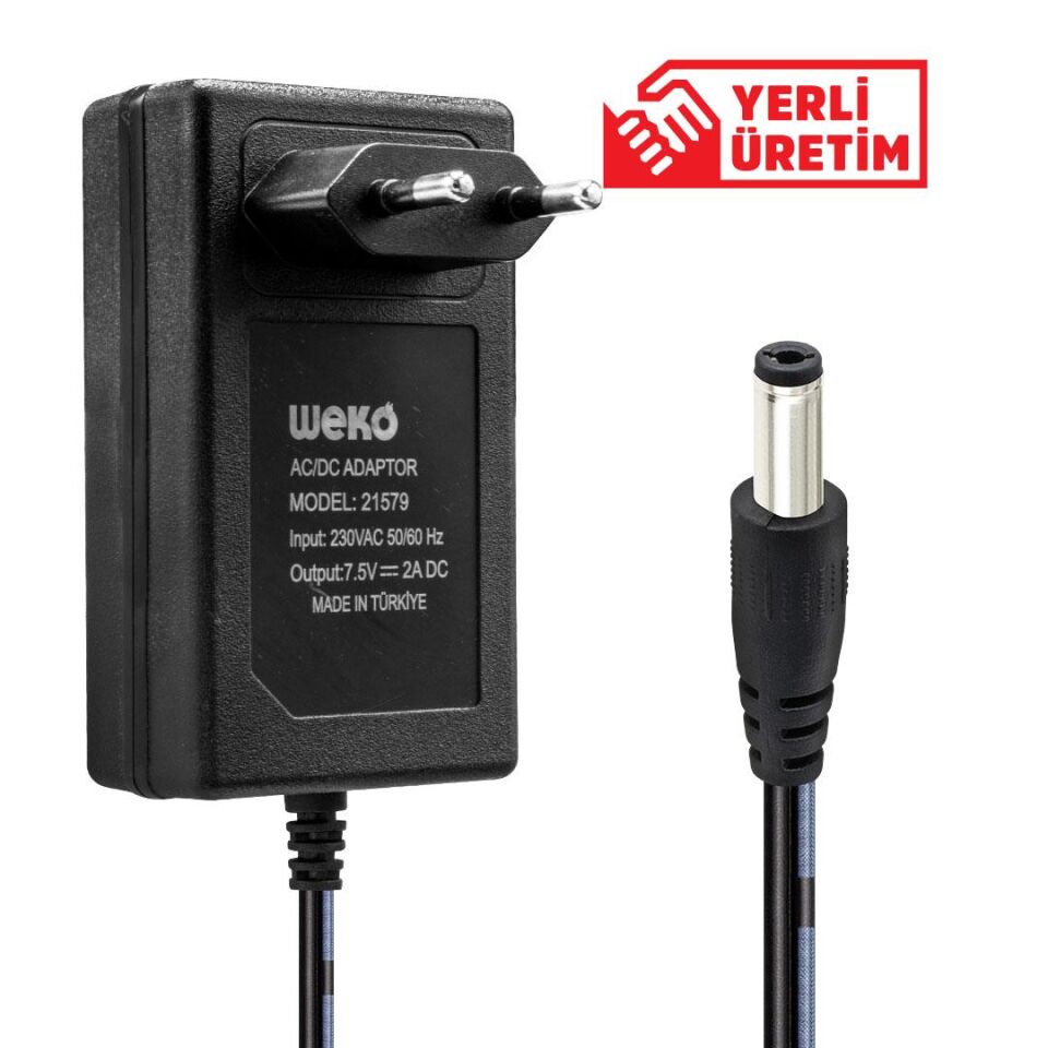 Weko 7.5 Volt 2 Amper 5.5 2.5 Uçlu Yerli Üretim Priz Tipi Adaptör 7.5V-2A