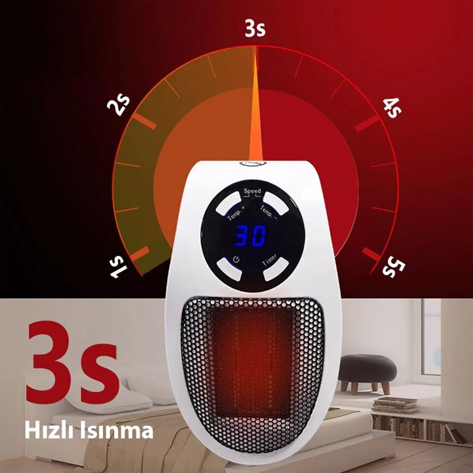 Ayt Powermaster PM-20327 500 Watt Priz Tipi Uzaktan Kumandalı Taşınabilir Isıtıcı Zamanlayıcı Otomatik Kapanma