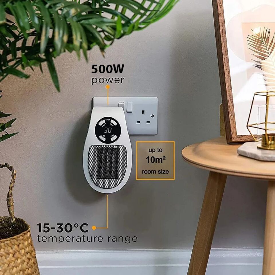 Ayt Powermaster PM-20327 500 Watt Priz Tipi Uzaktan Kumandalı Taşınabilir Isıtıcı Zamanlayıcı Otomatik Kapanma