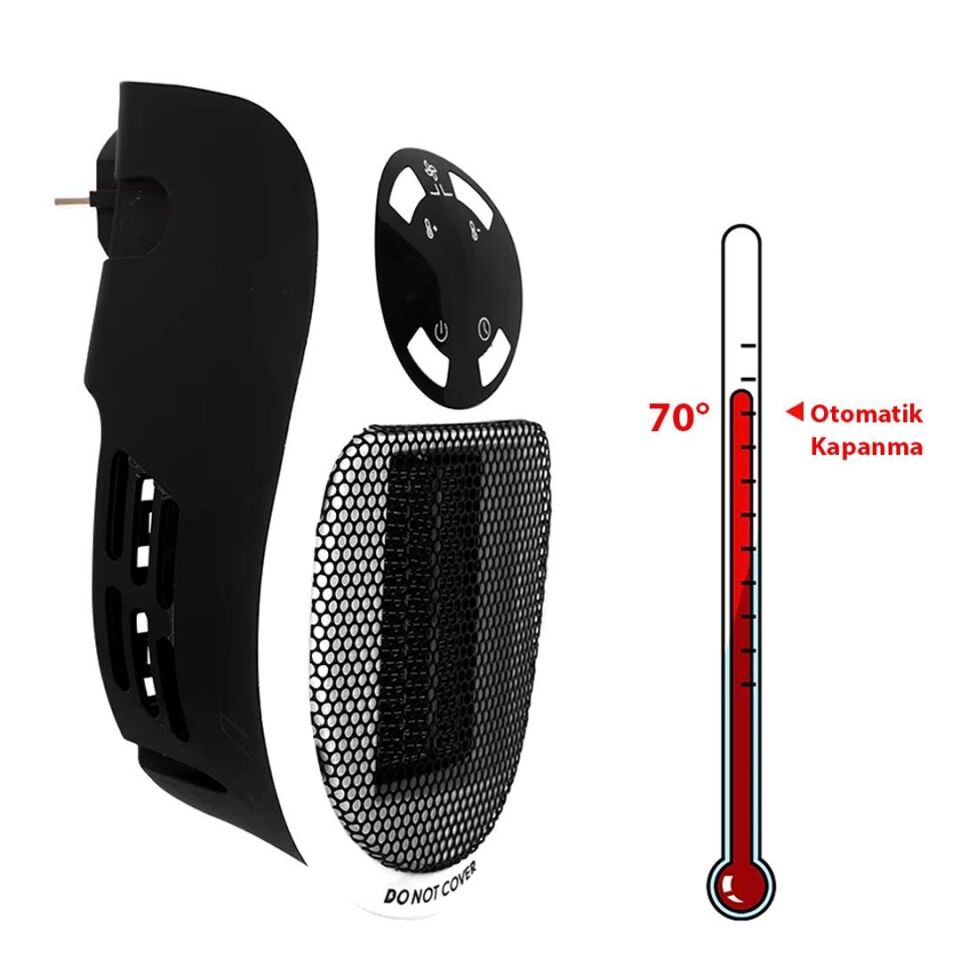 Ayt Powermaster PM-20327 500 Watt Priz Tipi Uzaktan Kumandalı Taşınabilir Isıtıcı Zamanlayıcı Otomatik Kapanma