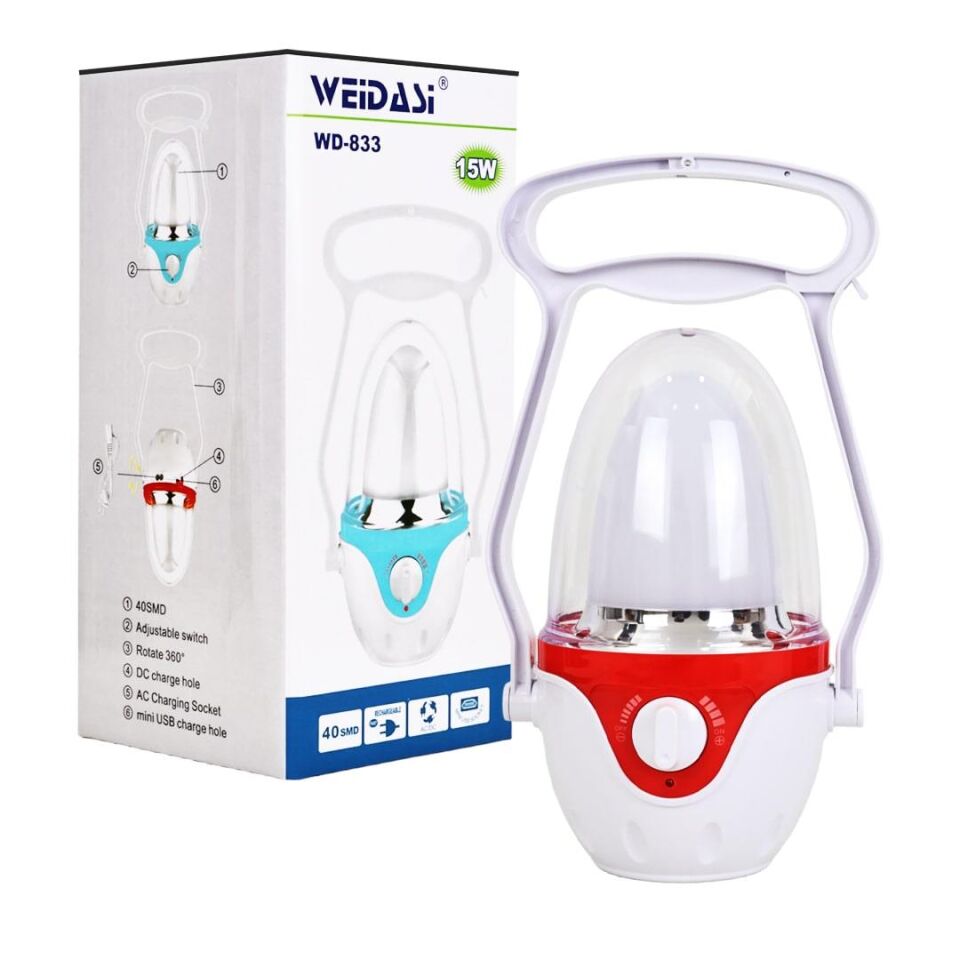 Powermaster Şarjlı Kamp Lambası 40 Ledli 15W Askı Aparatlı Kamp Aydınlatma Led Lamba Dimmer Işık Ayarlı